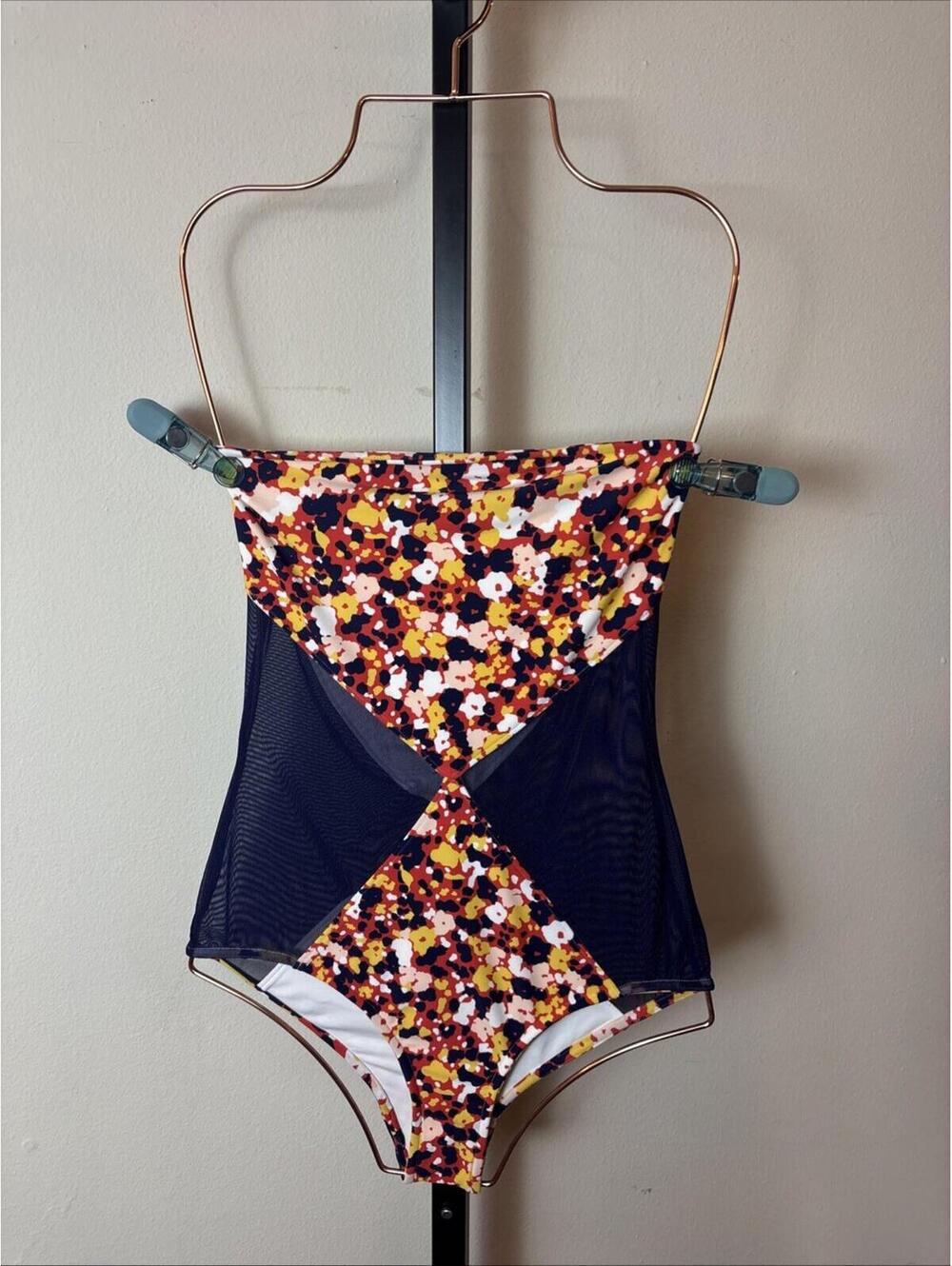 Rachel Pally Mesh Panel Print One-Piece Swimsuit, Small, $168 NEW, 2374